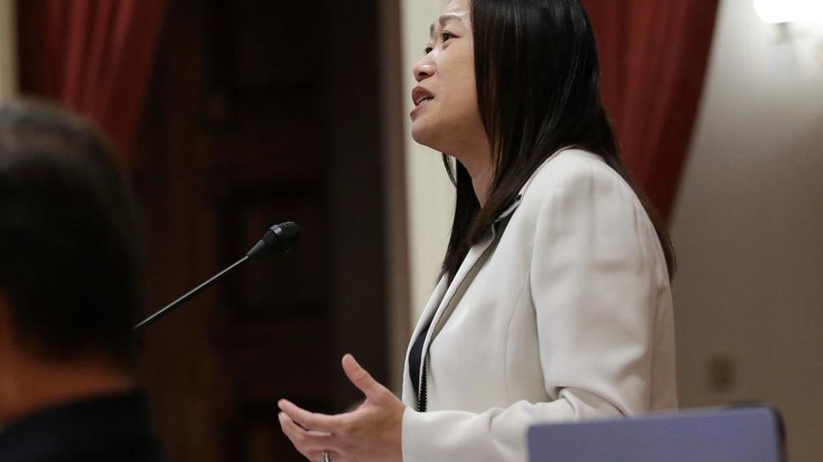 State Sen. Janet Nguyen, R-Garden Grove, speaks on the Senate floor last year. She was removed from the Senate chamber Thursday after refusing to stop a speech criticizing former Sen. Tom Hayden.
