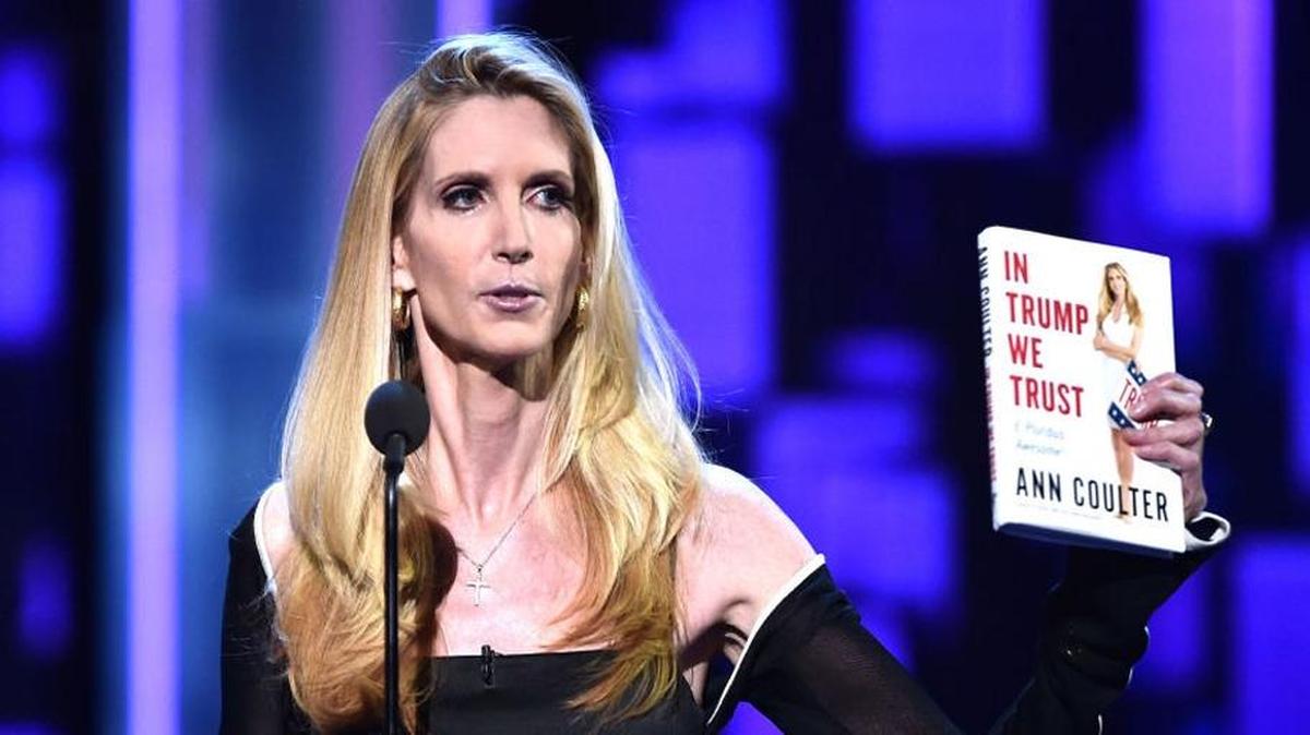 Ann Coulter holds up her latest book during the Comedy Central roast of actor Rob Lowe. She was verbally drawn and quartered that night; one comedian even suggested she kill herself. Yet she grinned through it all because she does whatever it takes to pay the bills.
