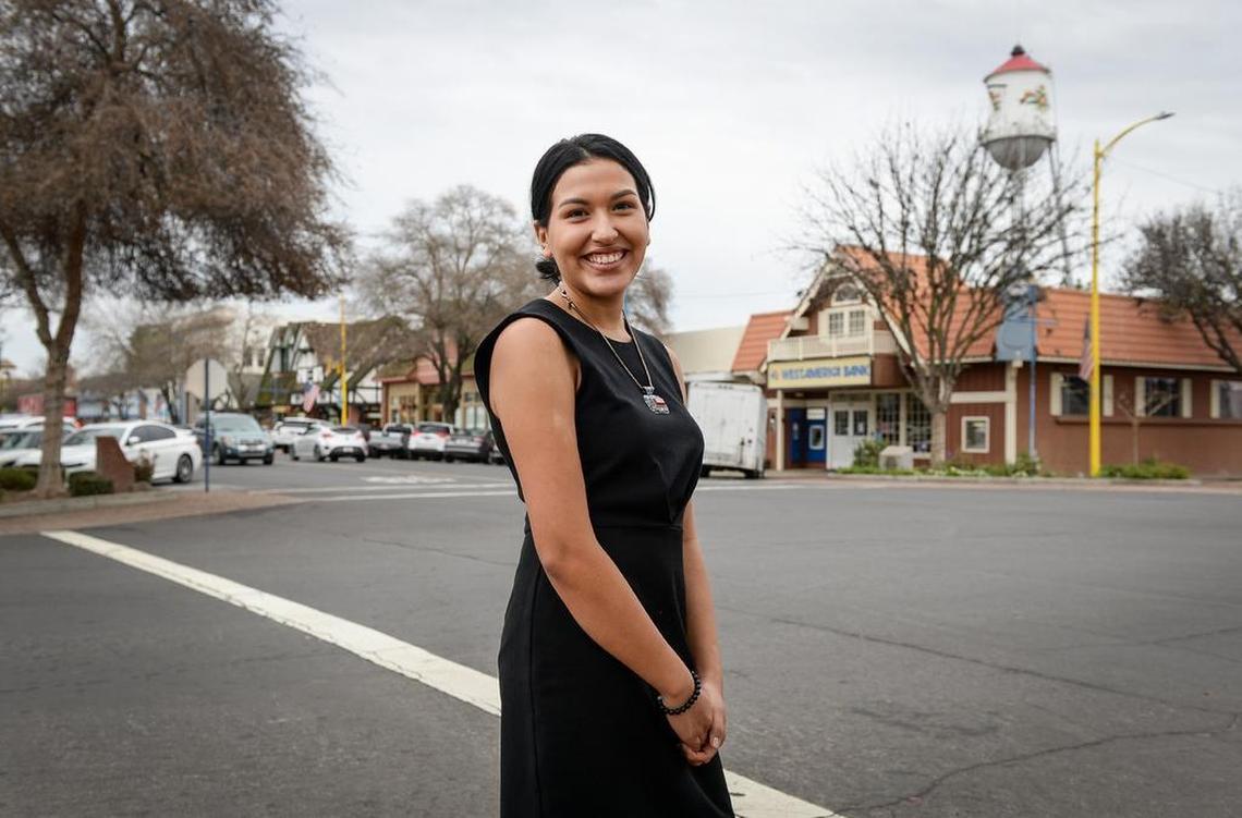 Jewel Hurtado stands on Draper Street in Kingsburg on Tuesday, Jan. 15, 2019 at the start of her term on the Kingsburg City Council.