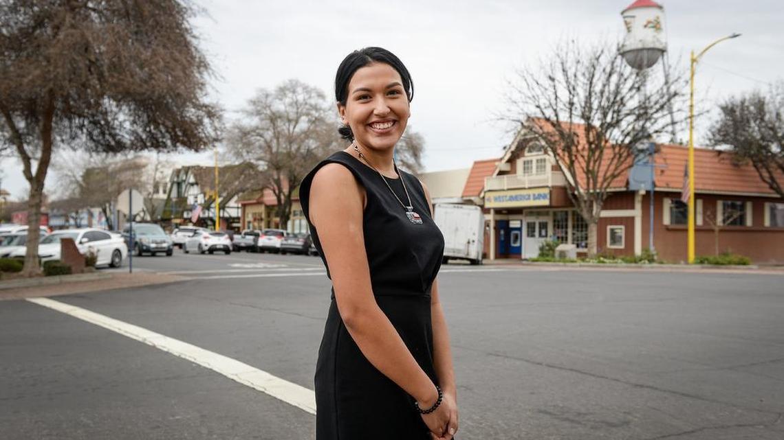 Jewel Hurtado stands on Draper Street in Kingsburg on Tuesday, Jan. 15, 2019 at the start of her term on the Kingsburg City Council.