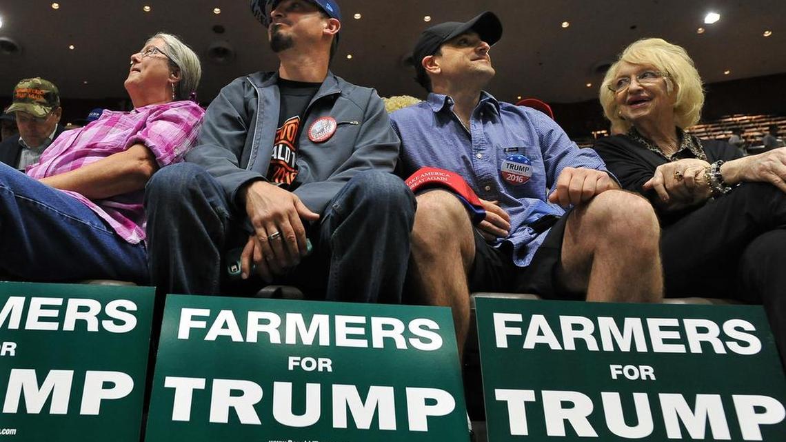 From left, Sandra Brock, Michael Spomer, Adam Zakarian, and Armelita Surabian, wait for the rally for Donald Trump, May 27, 2016, at Selland Arena. Trump promised to deliver more water for Valley agriculture if elected president.