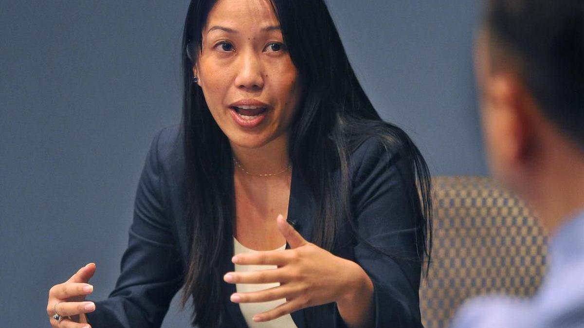 Republican congressional candidate Elizabeth Heng discusses the issues during an editorial board meeting at the Fresno Bee, Wed. August 29, 2018.