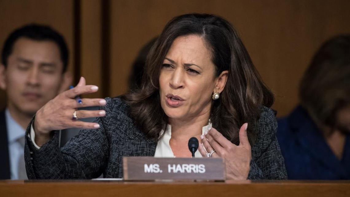 Sen. Kamala Harris, D-Calif., questions former FBI director James Comey at the Senate Intelligence Committee hearing on Thursday.