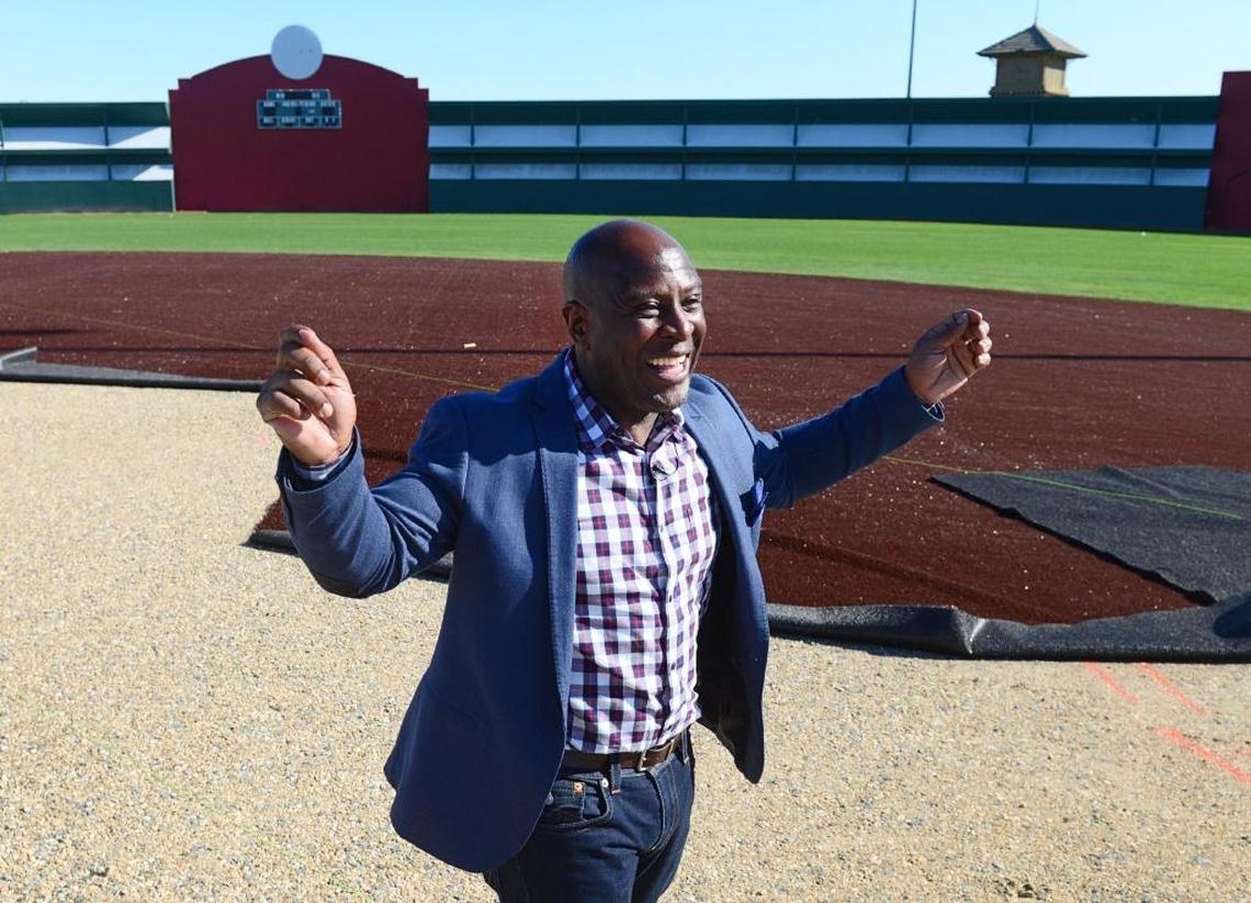 Developer Terance Frazier stands on one of the fields at Granite Park during its reconstruction.