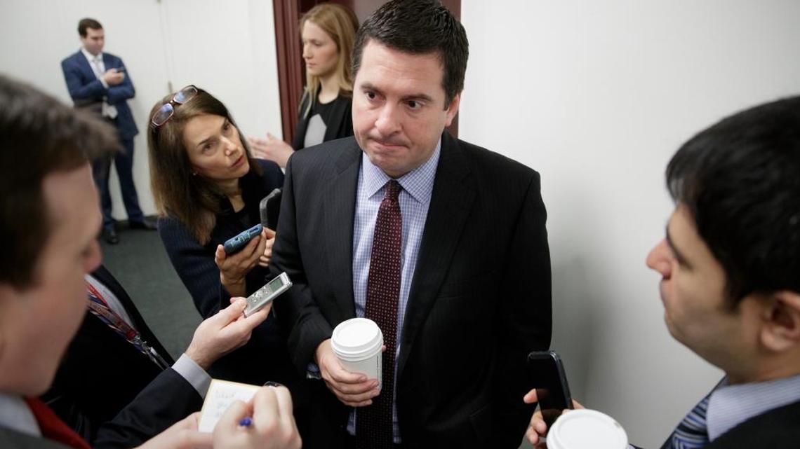 House Permanent Select Committee on Intelligence Chairman Rep. Devin Nunes, R-Tulare, is questioned by reporters on Capitol Hill onTuesday, Feb. 14, 2017, about the ouster of Michael Flynn, President Trump’s national security adviser.