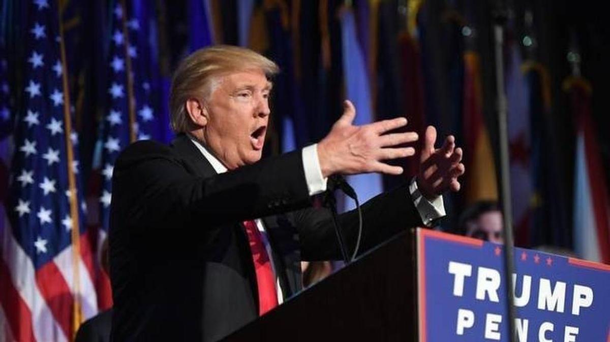 Donald Trump addresses supporters after being elected president of the United States.
