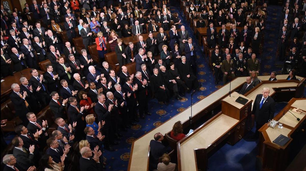 President Donald Trump delivers his first State of the Union address before a joint session of Congress on Capitol Hill in Washington, D.C., on January 30, 2018.