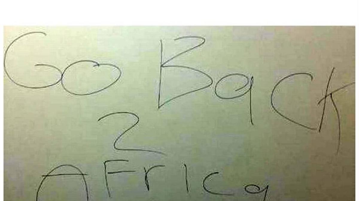 Racial slur written on Clovis High School bathroom stall last month.