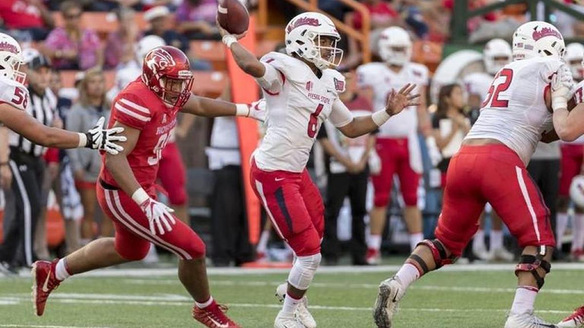 Fresno State quarterback Marcus McMaryion was 19 of 30 passing for 181 yards and one interception in the first half of the Hawaii Bowl.