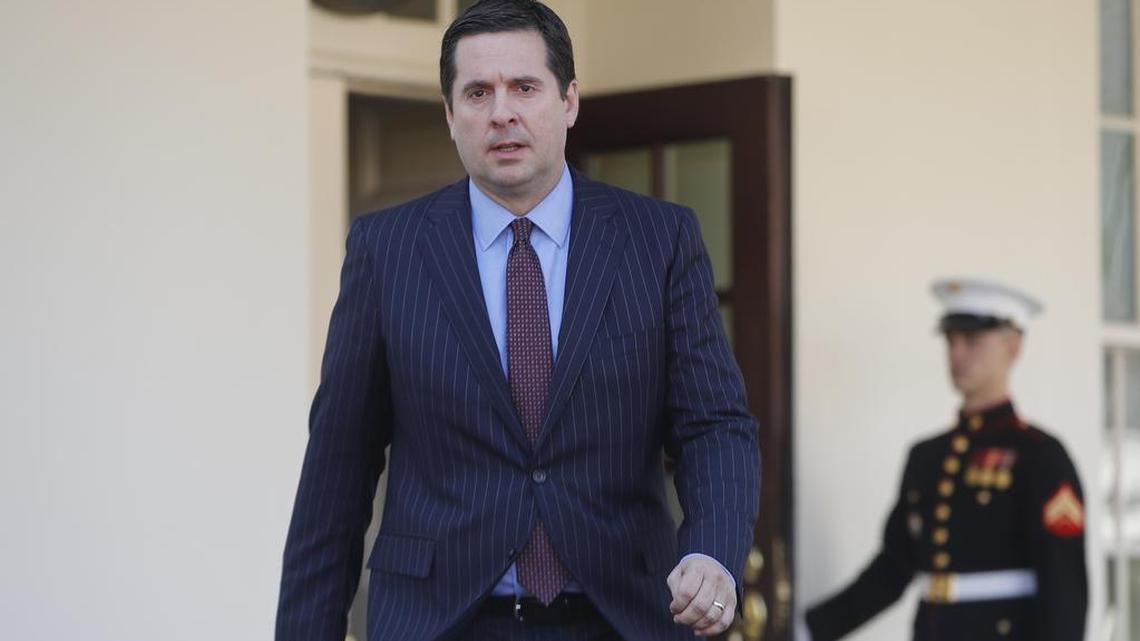 House Intelligence Committee Chairman Rep. Devin Nunes, R-Tulare, walks out the White House in Washington, Wednesday, March 22, 2017, to speak with reporters after a meeting with President Donald Trump.