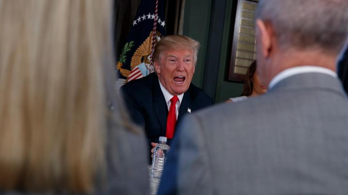 President Donald Trump speaks about North Korea at Trump National Golf Club in Bedminster, N.J.