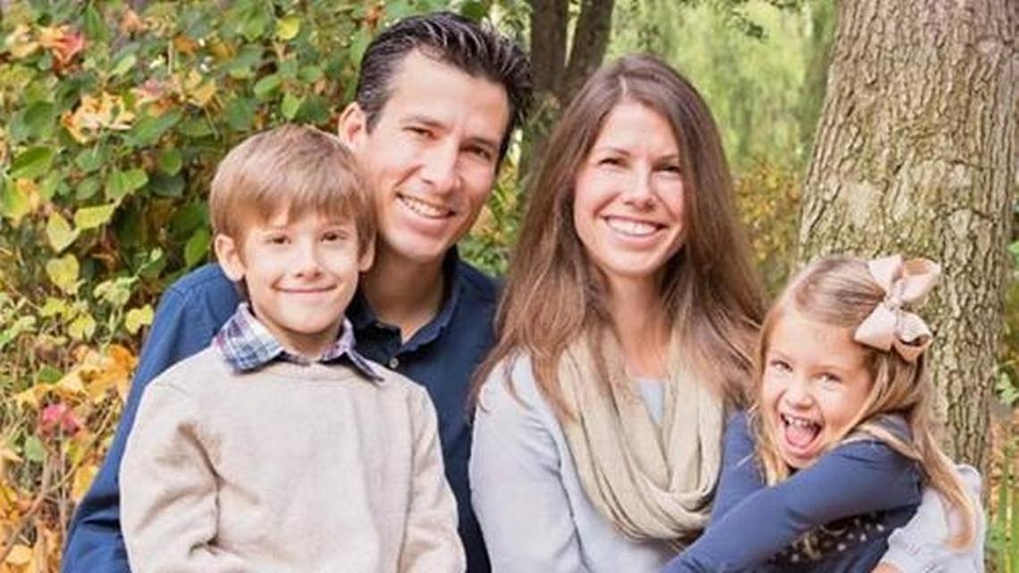 Gavin Gladding is shown with his wife and children in an undated photo. Gladding, 43, a vice principal at Fort Washington Elementary School, was training for a marathon when he was struck by a pickup on the shoulder of Friant Road north of Fresno shortly before 6 a.m. Sept. 16. A teen later pleaded no contest to hit-and-run in the death.