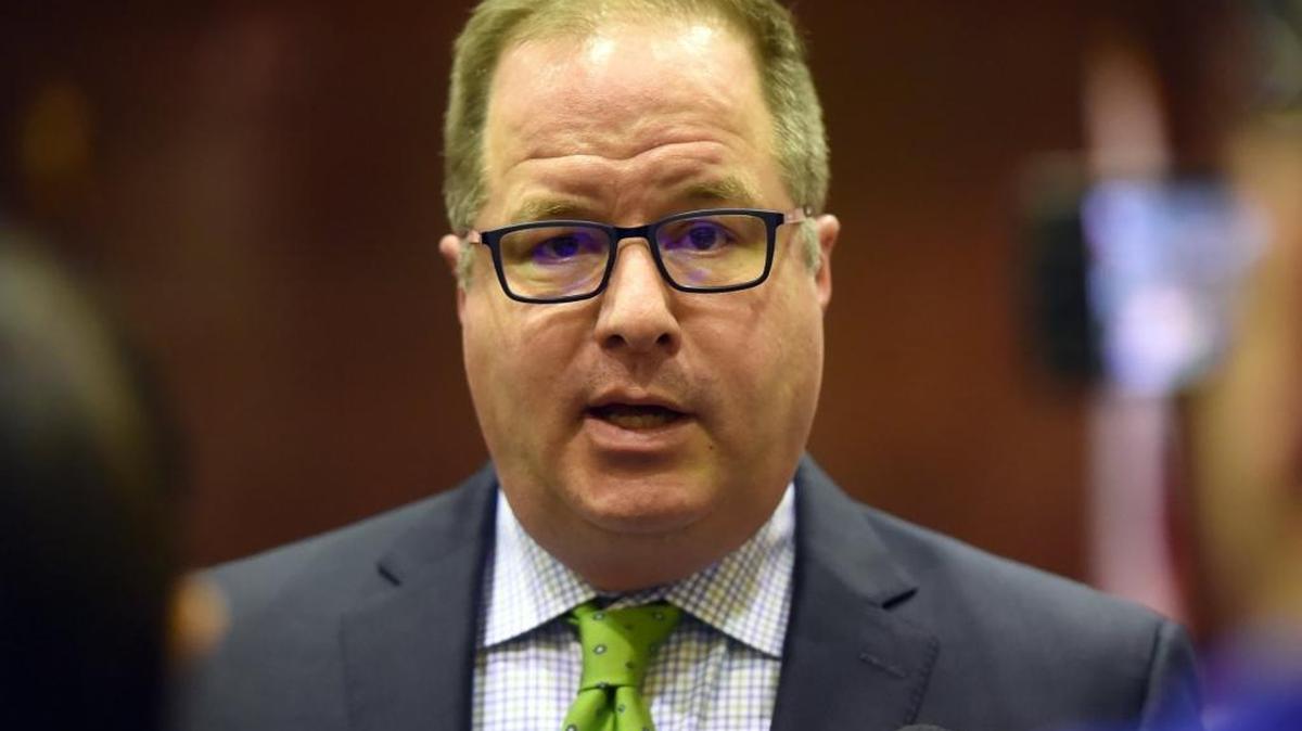Michael Hanson makes a statement to the media after it was announced that the Fresno Unified school board voted to terminate him on Jan. 30 at Fresno Unified School District headquarters, in Fresno.