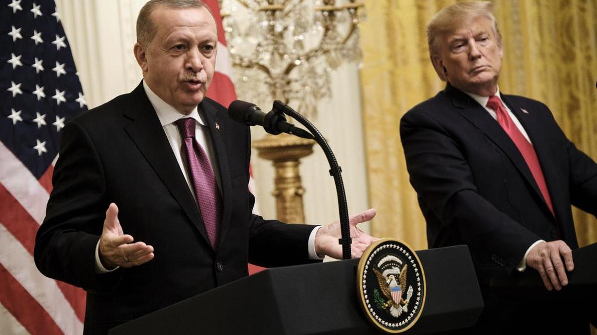 President Recep Tayyip Erdogan of Turkey and President Donald Trump hold a joint news conference at the White House in Washington, Nov. 13, 2019.