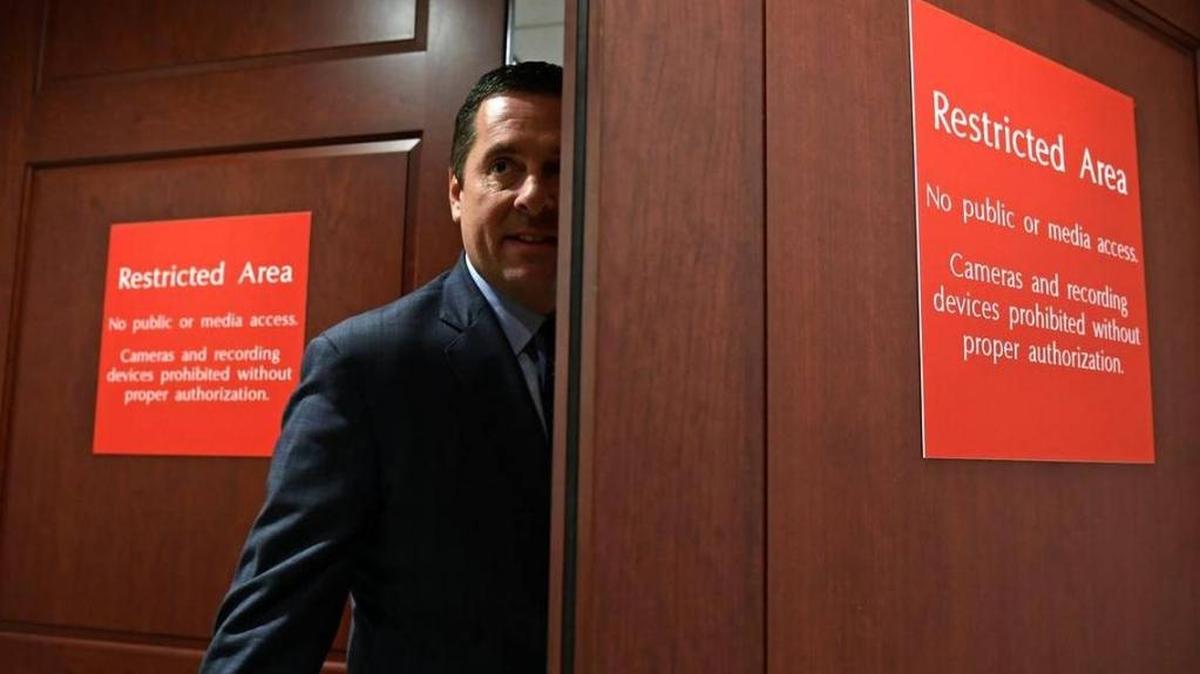 Rep. Devin Nunes of California enters the House Intelligence Committee’s classified area on Jan. 16 during interviews of former White House strategist Stephen Bannon.