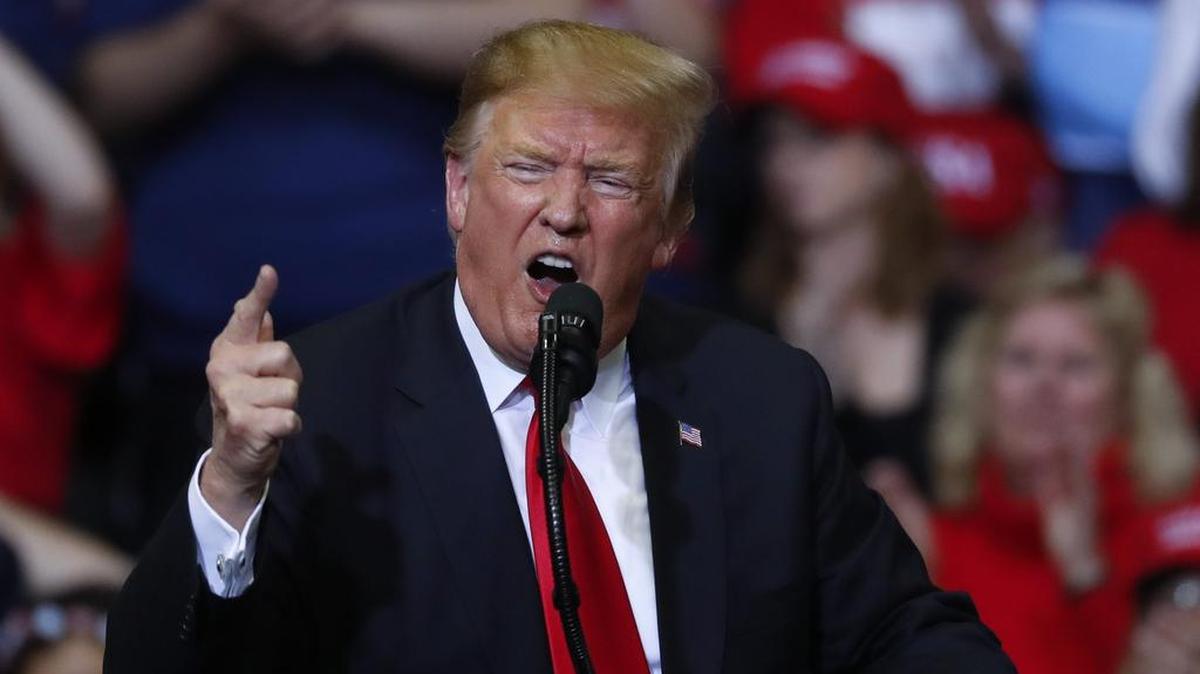President Donald Trump speaks during a March rally in Grand Rapids, Mich.