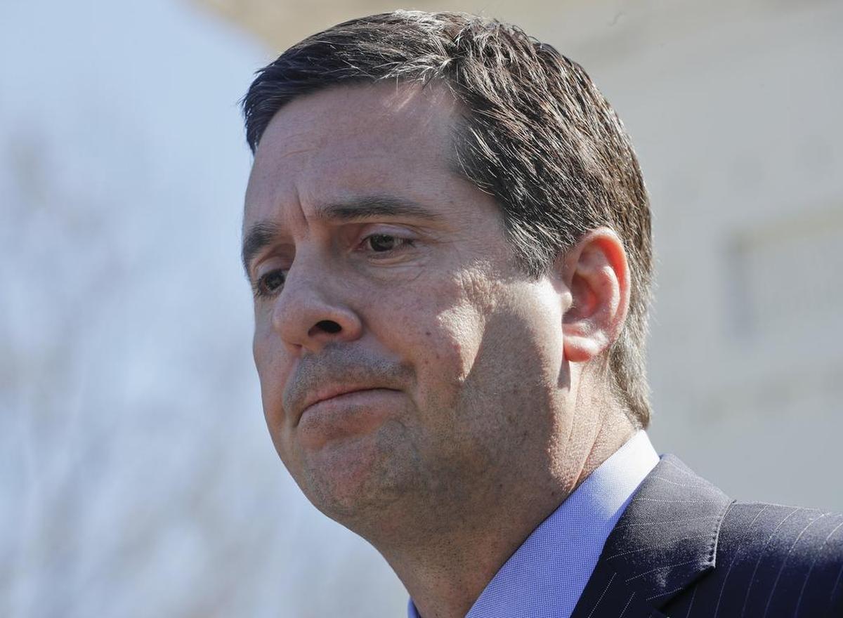 In this 2017 photo, House Intelligence Committee Chairman Rep. Devin Nunes, R-Calif., pauses while meeting with reporters outside the White House in Washington following a meeting with President Donald Trump.