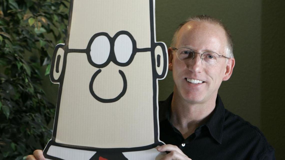 Scott Adams, creator of the comic strip Dilbert, poses for a portrait with the character in his studio in Dublin, Calif., Oct. 26, 2006. Publishers across the U.S. dropped the Dilbert comic strip after Adams, its creator, described people who are Black as members of “a racist hate group” during an online video show.
