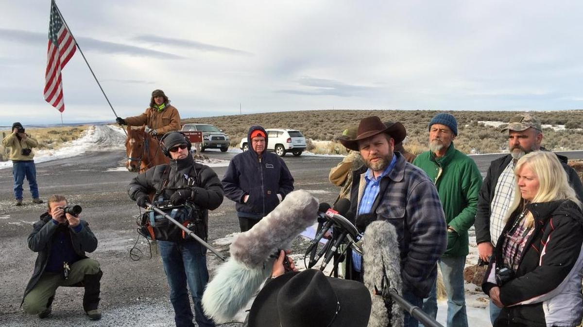 Ammon Bundy speaks to reporters at the Malheur National Wildlife Refuge in Burns, Ore., on Thursday, Jan. 14, 2016. Bundy is the leader of a small, armed group that has been occupying the remote refuge in Oregon since Jan. 2 to protest federal land policies.