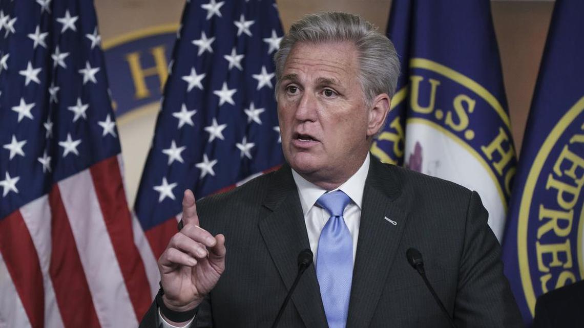 House Minority Leader Kevin McCarthy, R-Calif., holds a news conference following GOP leadership elections for the 117th Congress, at the Capitol in Washington, Tuesday, Nov. 17, 2020. (AP Photo/J. Scott Applewhite)