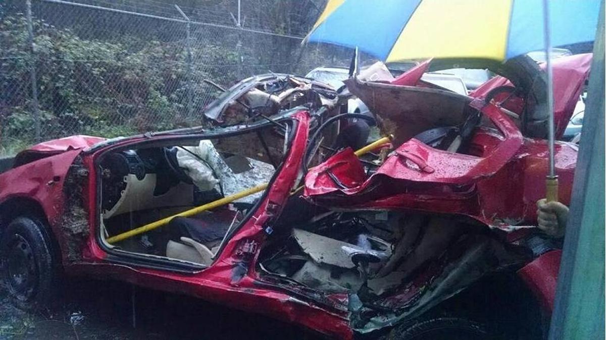 Tyler Smedley’s Volkswagen Jetta was totalled when it smashed into a power pole and two trees about 11:30 p.m. Dec. 2, 2015, in Steamboat Island, Wash., about a mile and a half from his home.