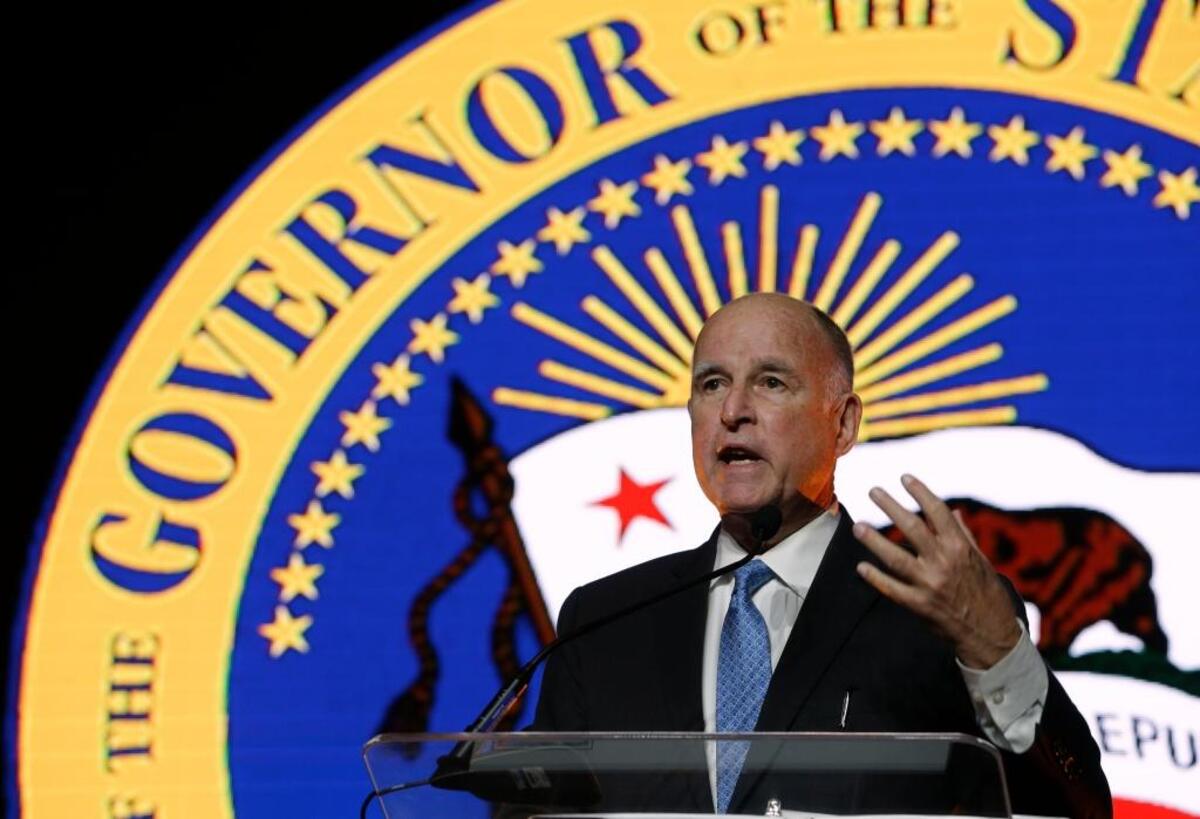 Gov. Jerry Brown speaks at the annual Sacramento Host Breakfast Thursday, May 24, 2018, in Sacramento, Calif