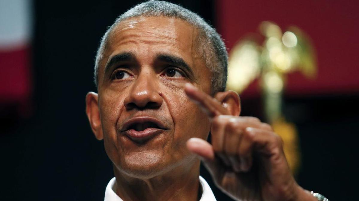 In this Sept. 8, 2018, photo, former President Barack Obama speaks as he campaigns in support of California congressional candidates in Anaheim, Calif. Obama’s recent denunciation of President Donald Trump’s treatment of the press overlooks the aggressive steps the Justice Department took to keep information from the public when he was president.