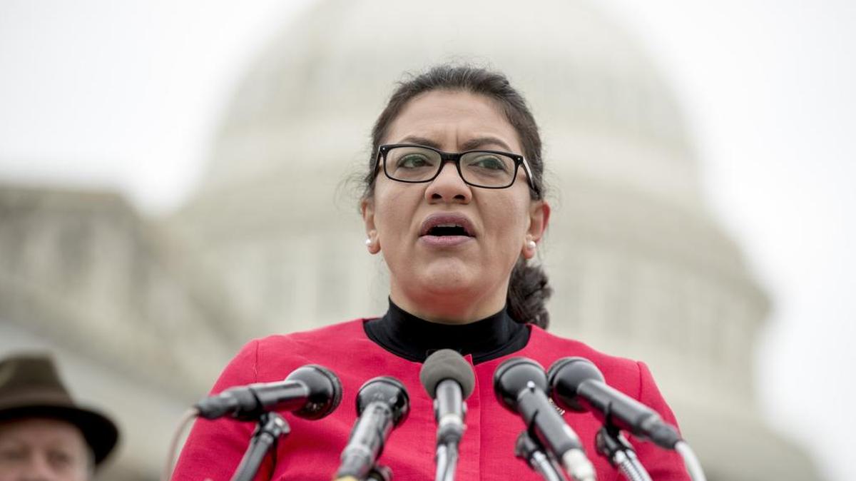 Rep. Rashida Tlaib, D-Mich., speaks at a news conference on Capitol Hill in Washington on Thursday.