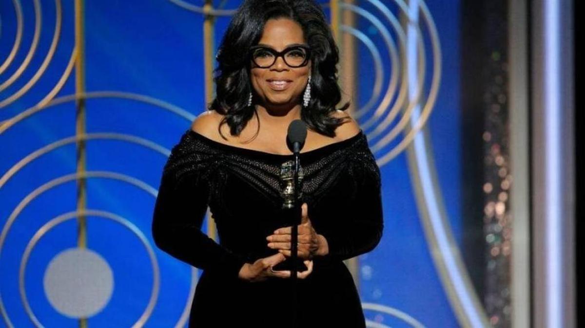Oprah Winfrey accepts the Cecil B. DeMille Award at the 75th Annual Golden Globe Awards in Beverly Hills Sunday.