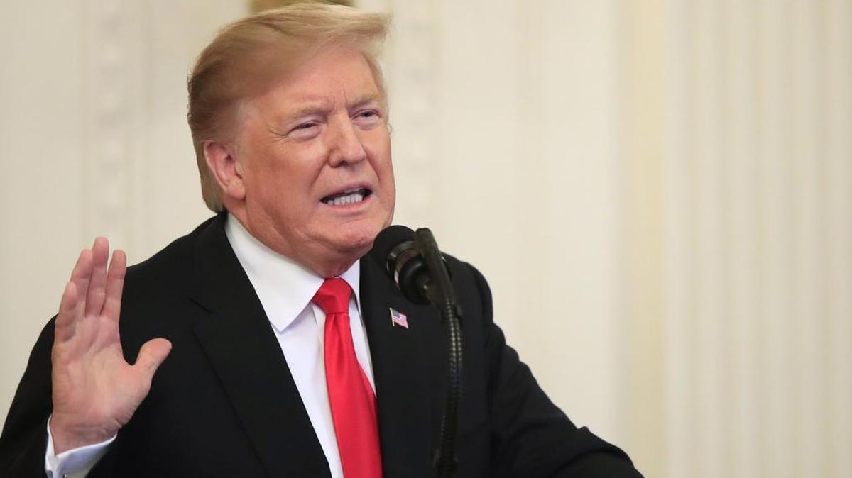 President Donald Trump speaks before awarding the Medal of Honor to Army Staff Sgt. Travis Atkins in the East Room of the White House, Wednesday March 27, 2019, in Washington.