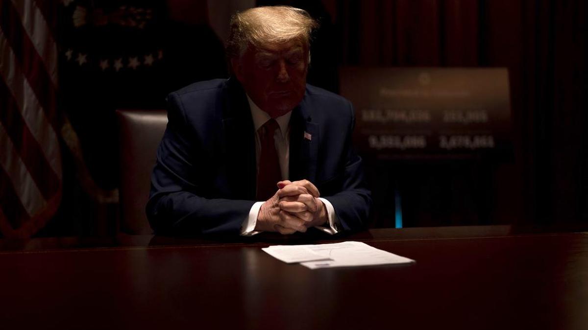 President Donald Trump meets with governors at the White House in Washington, May 13, 2020. There’s no way he could have legitimately deducted $70,000 in hair-grooming expenses, whether reimbursed or not, said Schuyler Moore, a tax lawyer.