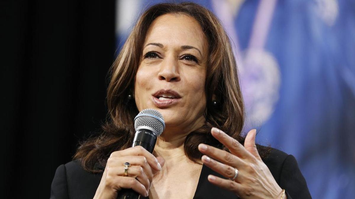 Democratic presidential candidate Sen. Kamala Harris, D-Calif., speaks at a Service Employees International Union forum on labor issues, Saturday, April 27, 2019, in Las Vegas.
