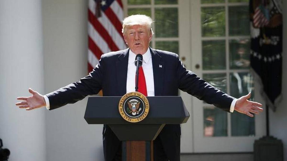 President Donald Trump speaks about the U.S. role in the Paris climate change accord June 1, 2017.
