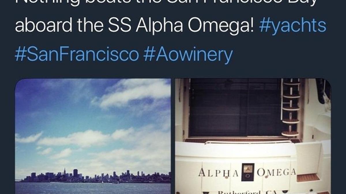 A tweet showing the Alpha Omega yacht.
