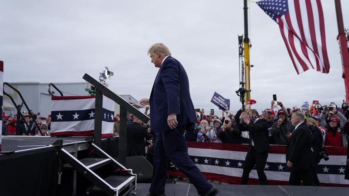 President Donald Trump arrives for a campaign rally at MBS International Airport, Thursday, Sept. 10, 2020, in Freeland, Mich.