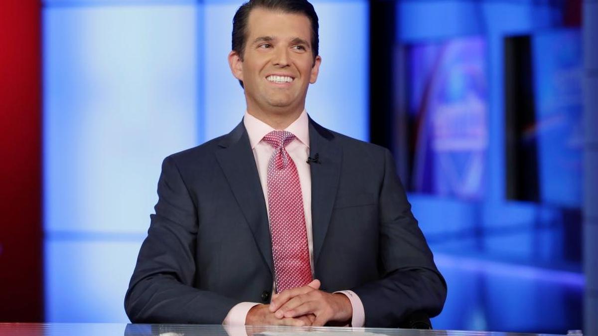 Donald Trump Jr. is interviewed by host Sean Hannity on his Fox News Channel television program in New York Tuesday.