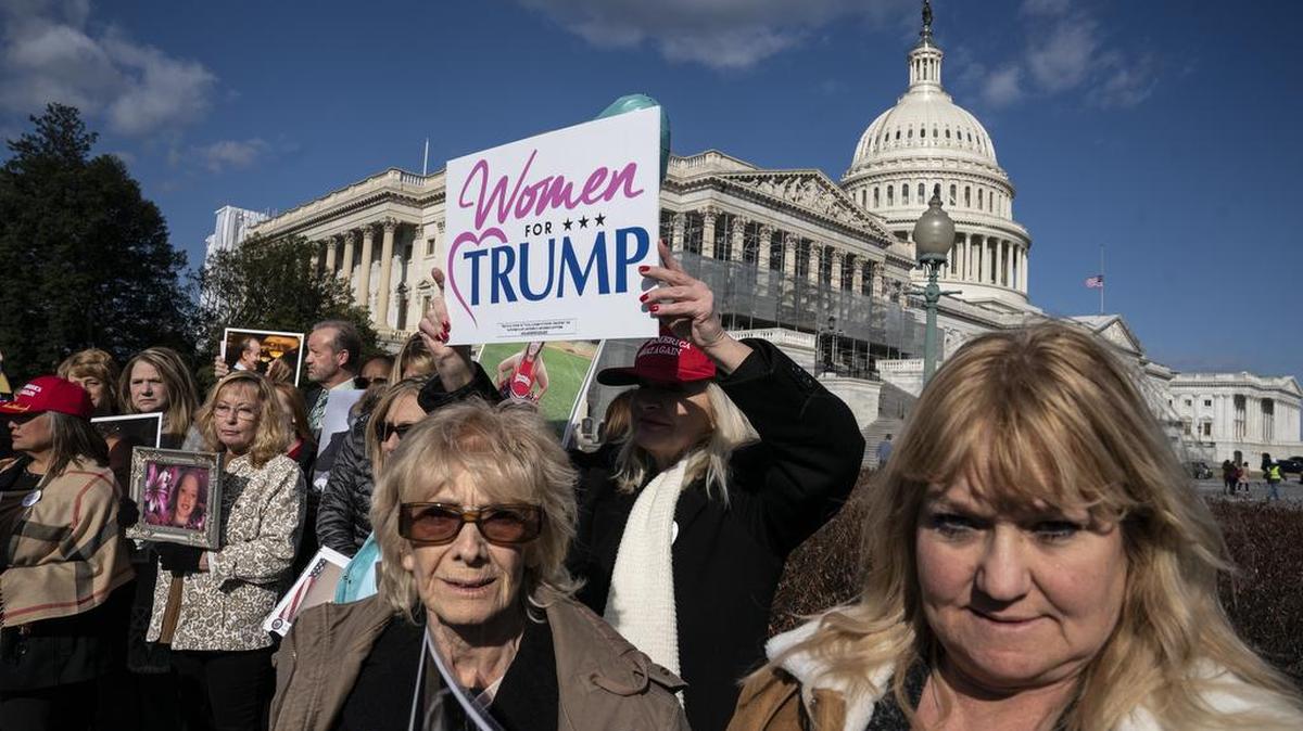 Supporters of President Donald Trump and family members of Americans killed by undocumented immigrants gather to promote their support for a border wall with Mexico, at the Capitol in Washington, Wednesday, Feb. 13, 2019.