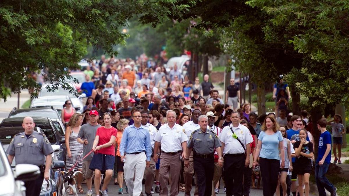 People walk to a church to say a prayer near the baseball field, the scene of a multiple shooting in Alexandria, Va., June 14, 2017. A rifle-wielding attacker opened fire on Republican lawmakers at a congressional baseball practice, wounding House GOP Whip Steve Scalise of Louisiana and several others as congressmen and aides dove for cover.