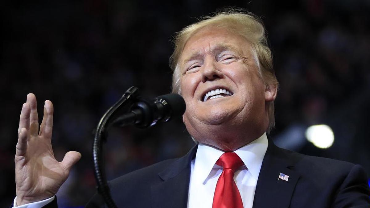 President Donald Trump speaks at one of his boisterous rallies.