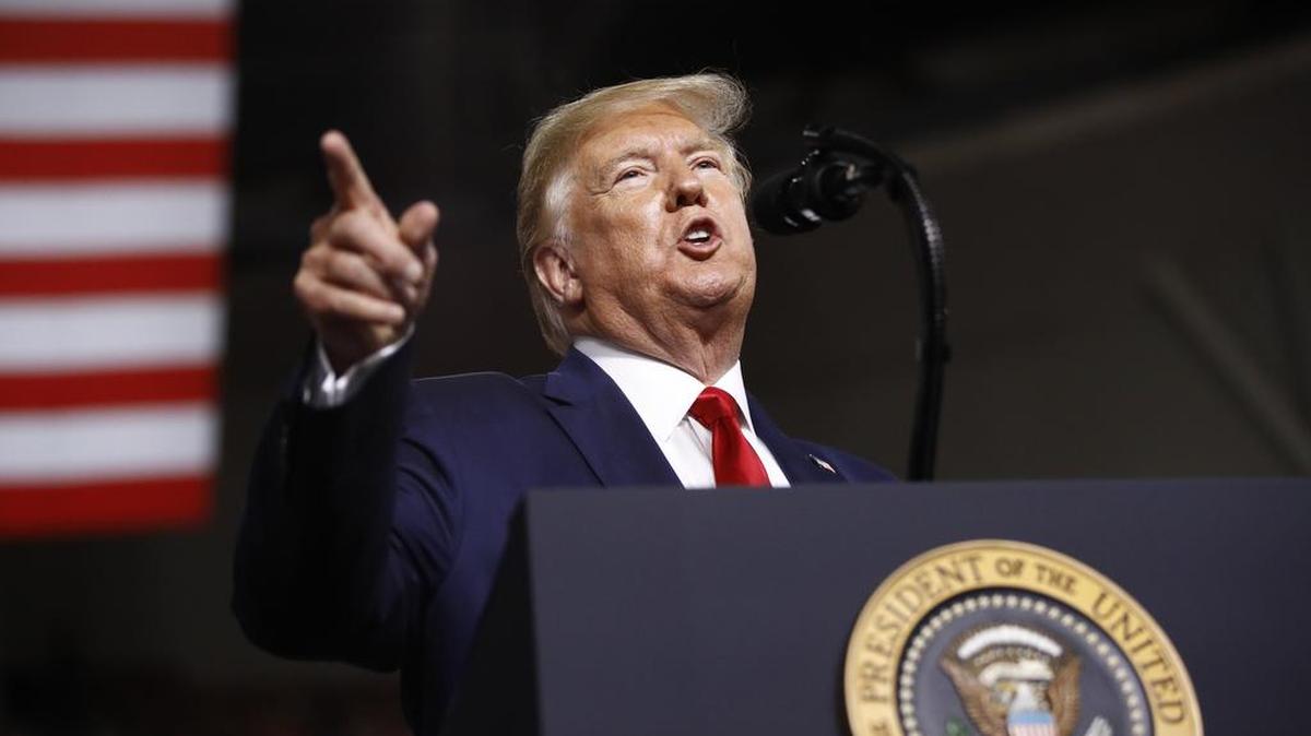 President Donald Trump speaks at a campaign rally, Thursday, Aug. 15, 2019, in Manchester, N.H.
