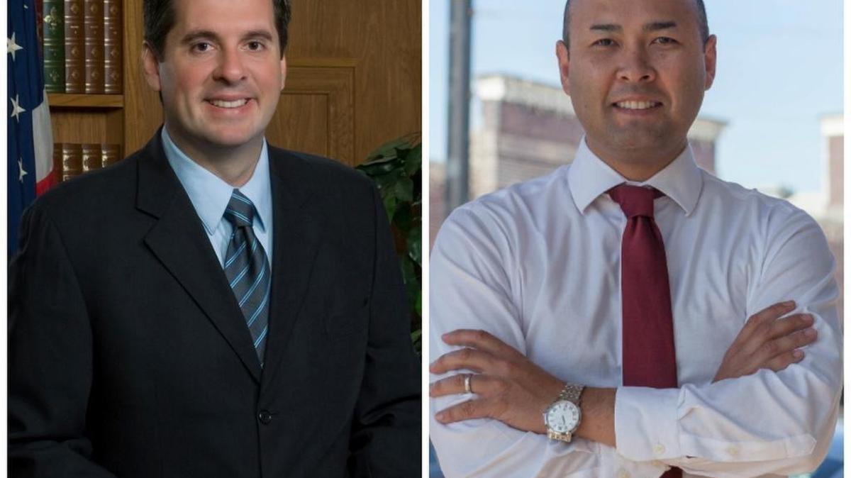 Joshua Rodriguez of Kingsburg finds political ads by Devin Nunes, left, and Andrew Janz to be strange.
