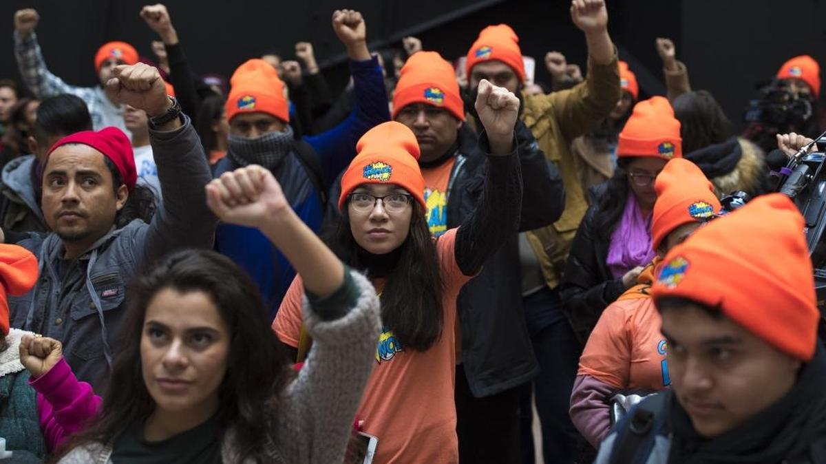 Protesters demonstrate over the fate of the Deferred Action for Childhood Arrivals program on Capitol Hill in Washington, Jan. 16.