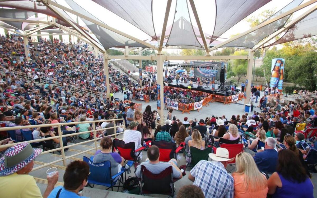 A packed house at a summer concert featuring Joe Nichols at the Rotary Amphitheater in Woodward Park.