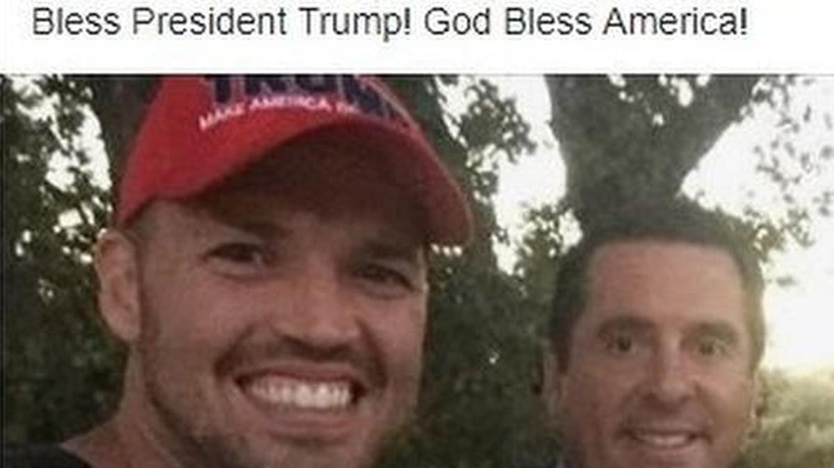 A social media post showed Rep. Devin Nunes, R-Tulare, at a recent event with a supporter who flashed a white-power sign.