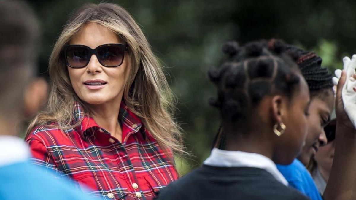Melania Trump at an event in the White House garden in September. An immigrant from Slovenia, the first lady has spoken relatively little during her first year.