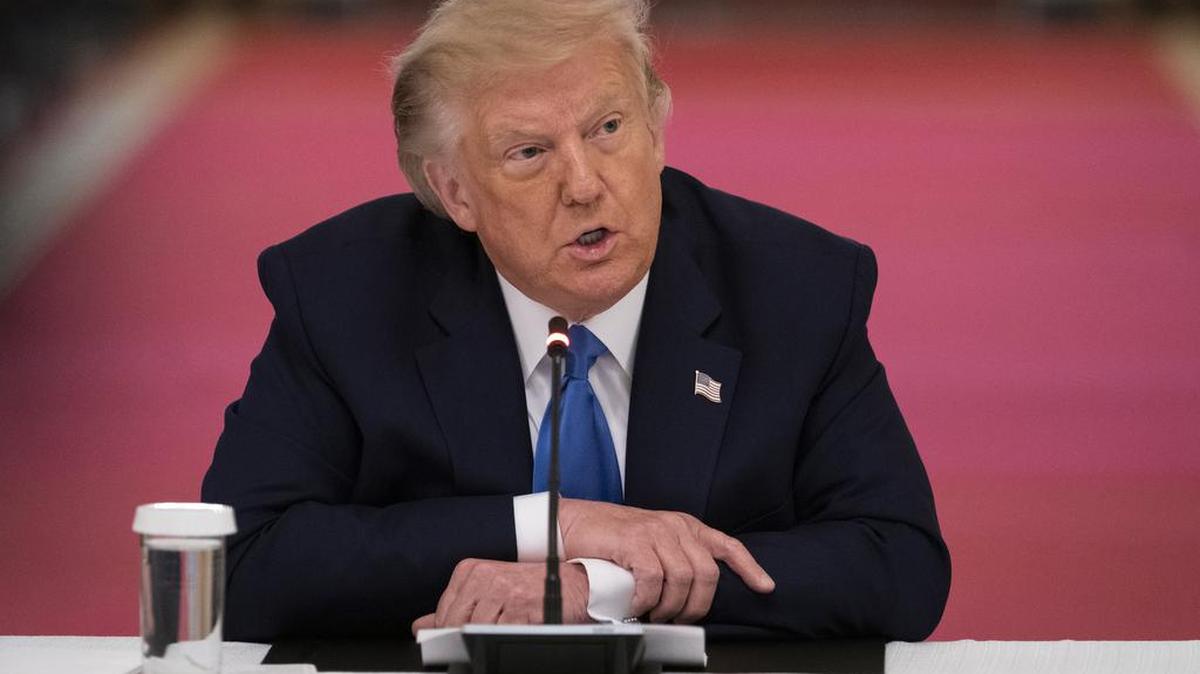President Donald Trump speaks during roundtable with people positively impacted by law enforcement, Monday, July 13, 2020, in Washington.