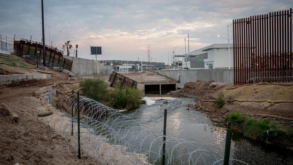 The polluted New River as seen near the border crossing between Calexico, Calif., and Mexicali, Mexico, Feb. 1, 2019. Noxious sewage contaminated with feces, industrial chemicals and other raw waste crosses the border through the binational waterway.