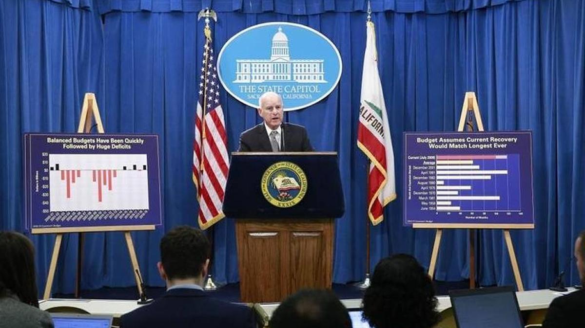 California Gov. Jerry Brown discusses his proposed final state budget at a news conference on Jan. 10 in Sacramento.