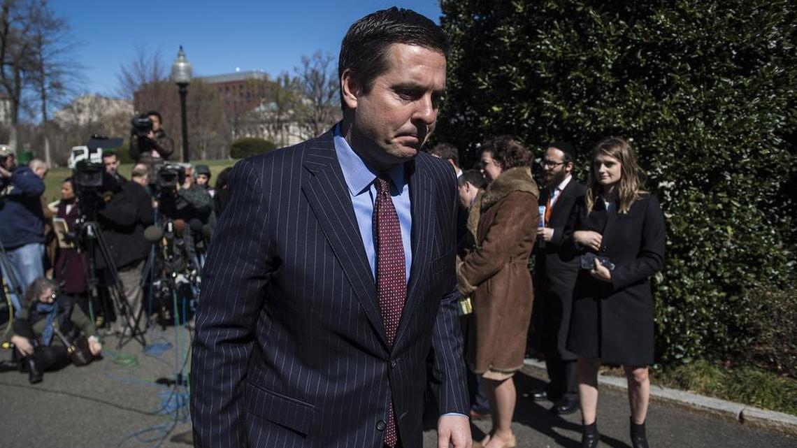 House Intelligence Committee Chairman Rep. Devin Nunes, R-Calif., walks away after speaking with reporters outside the West Wing of the White House following a meeting with President Donald Trump in Washington earlier in March. MUST CREDIT: Washington Post photo by Jabin Botsford.