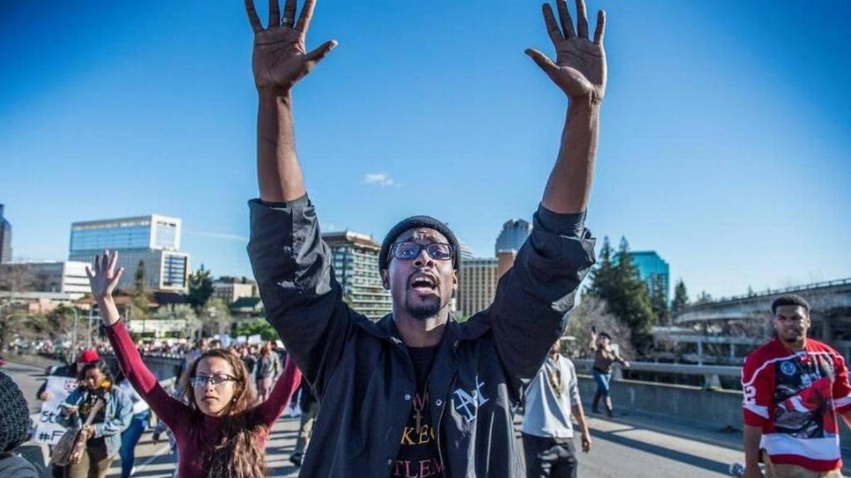 Black Lives Matter supporters demonstrate on Interstate 5 in Sacramento during a rally for Stephon Clark.